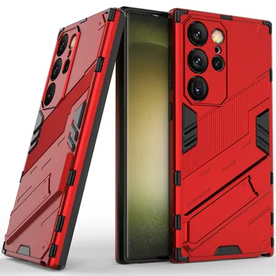Produktbild von Armor Hülle für Samsung Galaxy S24 Ultra, Hybrid PC TPU Bumper Stoßfestes Schutzhülle mit Standfunktion Rot