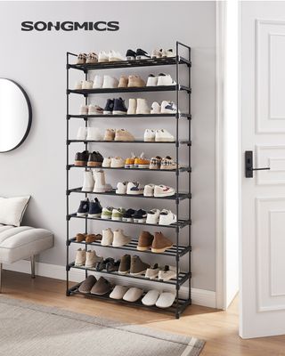 SONGMICS 10 Ebenen Schuhregal, Schuhschrank, Schuhaufbewahrung, für bis zu 50 Paar Schuhe schwarz