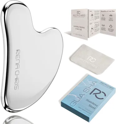 Produktbild von Gua Sha Gesichts-Massagegerät, Edelstahl, zur Kieferlinienstraffung, Reduzierung von Schwellungen, Silber