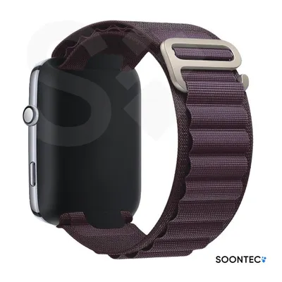 Produktbild von SOONTEC Premium Sportarmband für Apple Watch Ultra 2/1, Series 11-1, SE (42-49 mm) – Outdoor Nylon Loop mit Titansilber G-Hook in Dunkelviolett