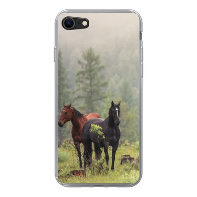 Produktbild von MuchoWow® Handyhülle Schutzhülle Hülle für iPhone 8 Pferde - Wald - Nebel Silikon Softcase Handy Hülle - Schutzhaube