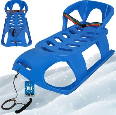 Immagine prodotto di KOTARBAU® Slittino da Neve per Bambini Slittini con Schienale e Cintura di Sicurezza Plastica Blu Slittino per Bambini con Corda Da Traino