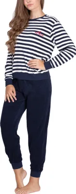 Produktbild von Moonline - Damen Frottee Schlafanzug mit Rundhals-Ausschnitt ; Marine , S