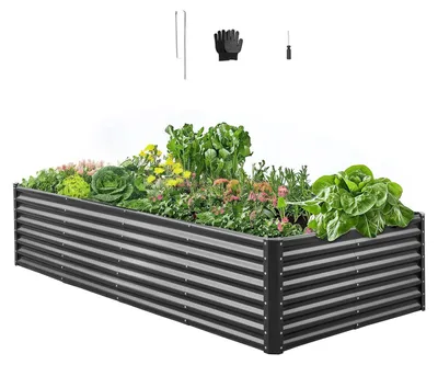 Immagine prodotto di Aiuola rialzata in metallo - Aiuola/orto 240 x 120 x 60 cm - Fondo aperto - Bordi arrotondati - Per ortaggi, fiori, erbe aromatiche e piante grasse - Rettangolare