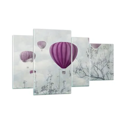 Produktbild von Bilder auf glas - Ballon Baum Flug - 120x70cm - Glasbilder - Wandbilder - Kunstdruck - zum Aufhängen bereit - Wanddekoration aus Glas - Glas Bilder - Wandbild auf Glas - 4 Teile - GDL120x70-3581