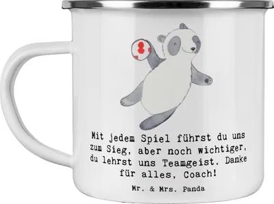 Produktbild von Mr. & Mrs. Panda Teetasse Handball Trainerin Dankeschön - Weiß - Geschenk, Spielerentwicklung, Emaille Tasse, Sportcoach, Blechtasse, Sportart, Teebecher, becher, Pott