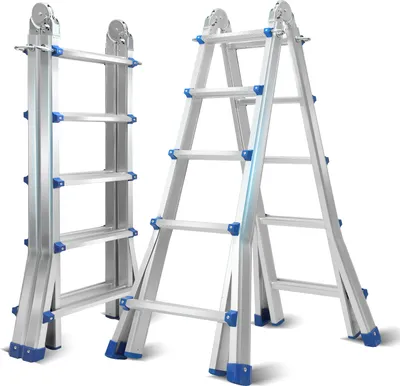 Produktbild von Jayseuw Teleskopleiter Alu Leichtgewicht 4x5 Ebene Silber  multifunktion Multifunktionsleiter Mehrzweckleiter Ausziehbare  aus Hochwertigem Aluminium Belastbarkeit 150KG