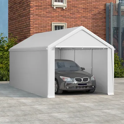 Obrázok produktu pre XMTECH skladovací stan prístrešok na auto záhradný stan prístrešok na náradie odolný proti zime a UV žiareniu, vonkajší stan s odnímateľnými bočnými stenami 3x6 m biely