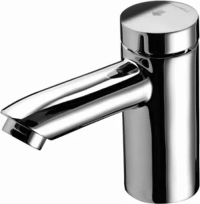 A close-up studio shot of a chrome faucet.