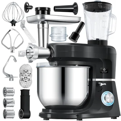 Produktbild von KESSER® 3 in 1 Universal Küchenmaschine K-KM 3000 mit Fleischwolf Knetmaschine Multifuntionale Rührmaschine 5,5L Schüssel mit 3 Rührwerkzeuge 1,5L Entsafter Wurst Set Pasta & Plätzchenformen