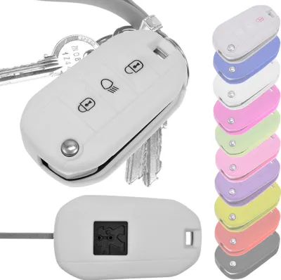 Produktbild von Auto Schlüssel Hülle Silikon Schutz Cover Weiß kompatibel mit Peugeot 208 301 308 508 5008 2008 Expert Citroen C3 C4 Spacetourer Traveller 3 Tasten Klappschlüssel