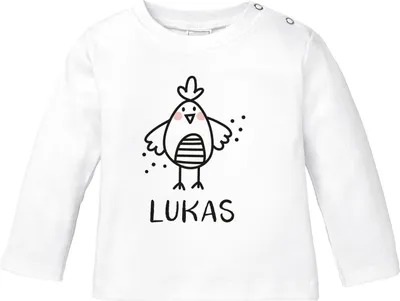 Produktbild von Baby Langarmshirt mit Namen personalisiert Vogel lustige Tiere Strichzeichung Junge Mädchen Baumwolle SpecialMe® Vogel weiß 92/98 (16-24-Monate)