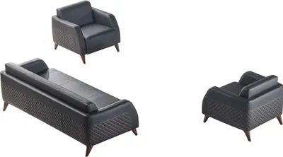 Produktbild von Sitzmöbel 3-Sitzer 2x Sessel Schwarz Lehnsessel Couch Set Modern Leder