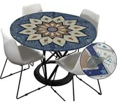 Zdjęcie produktu dla Obrus outdoor, okrągły, 100 cm, zmywalny, wodoodporny, niebieski, wzór mandali