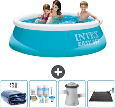 Immagine prodotto di Piscina gonfiabile rotonda Easy Set Intex – 183 x 51 cm – Blu – Incluso nella confezione Tenda parasole - Kit di manutenzione - Pompa filtro per piscina - Tappetino solare