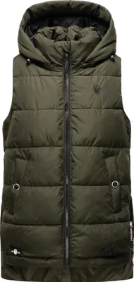 Produktbild von Marikoo Zarinaa Damen Herbst Steppweste mit Kapuze Bodywarmer Vegan Ärmellose Weste Olive Gr. 36 - S