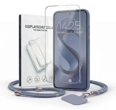 Produktbild von Handyhülle für Samsung Galaxy S23 mit Handykette und 9H Displayglas Displayschutz Band Kordel Hülle Case Schutzhülle Lavendelblau Blau