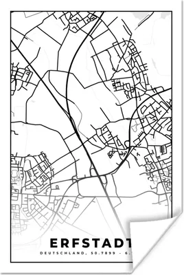 Produktbild von MuchoWow® Poster Stadtplan - Karte - Erfstadt 40x60 cm - Plakate für die Wand - Poster Babyzimmer