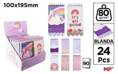 Productafbeelding van Notitieblokken, spiraalgebonden, Unicorn, 10x19,5 cm, mix van kleuren - Cervantes