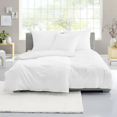 Produktbild von 4 tlg. Bettwäsche Mako Satin Bierbaum weiß unifarben Baumwolle 135x200