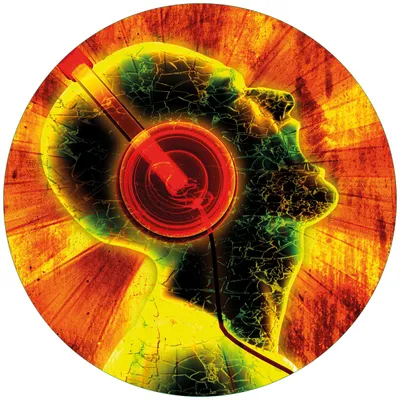 Produktbild von Wallario Premium Glasbild, freischwebende Optik, kräftige Farben, rund 50cm Durchmesser, Motiv Musik mit Kopfhörern