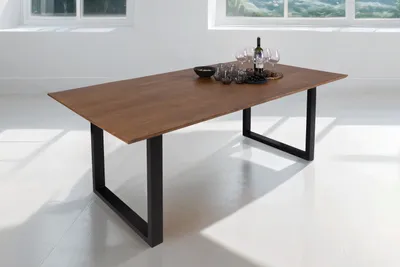 Produktbild von Möbelretoure Esstisch 300x100cm Akazie massiv nussbaum Schweizer Kante U-Gestell ATLANTA