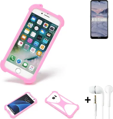 Produktbild von K-S-Trade Bumper + Kopfhörer kompatibel mit Nokia 2.4 Handy Hülle Schutzhülle Silikon Schutz Hülle Cover Case Silikoncase Silikonbumper TPU