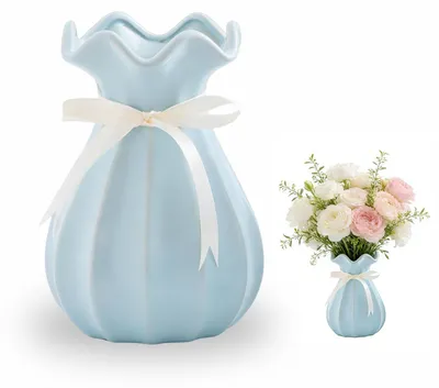 Keramikvase, hellblau, 10×12×18 cm, modernes Design, für Blumen