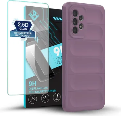 Produktbild von Handy Hülle für Samsung Galaxy A53 5G mit 9H Displayglas Displayschutz Plus Grip Case Cover Schutzhülle Softgrip Farbe: Violett