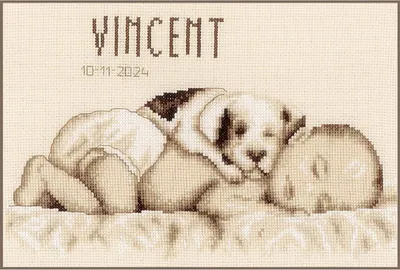 Produktbild von Vervaco Kreuzstich Stickpackung "Baby und Hund", Zählmuster, 26x20cm