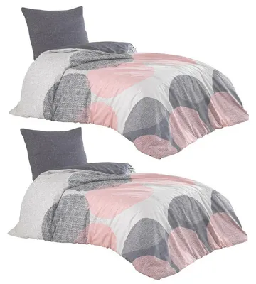 Produktbild von 4 tlg Bettwäsche 135x200 + 80x80 Baumwolle Renforce  anthrazit rosa Kreise Wendefunktion