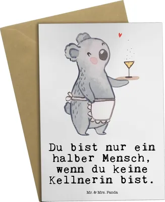 Produktbild von Mr. & Mrs. Panda Glückwunschkarte Kellnerin Herz - Weiß - Geschenk, weihnachtskarten, Servicekraft, Grußkarten, glückwunschkarten, Ausbildung, Restaurant, Spruch