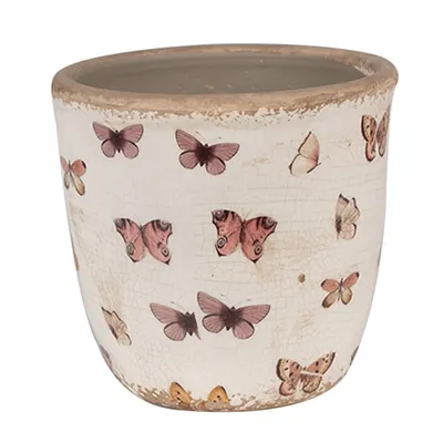 Image de Clayre & Eef Pot de fleurs Ø 13x12 cm Beige Rose Céramique Papillons
