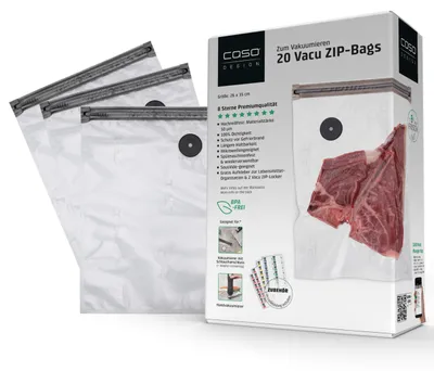 Produktbild von CASO Vacu ZIP-Bags 26x35 cm, 20 Beutel, SousVide geeignet, BPA Frei, mit 150 µm
