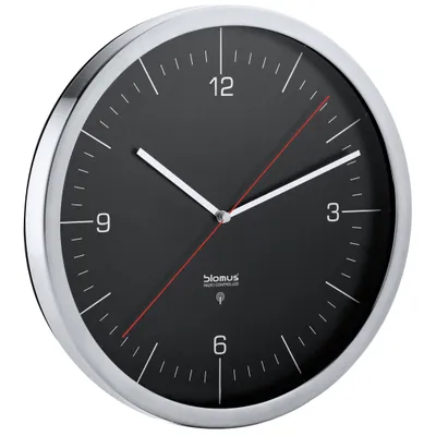 Produktbild von Blomus Crono Funkuhr, Wanduhr, Uhr, mit Zifferblatt, Edelstahl Matt, Klarglas, Schwarz, Ø 30 cm, 65437