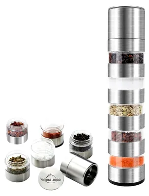 Produktbild von 5-in-1 Gewürzstreuer, Mini Gewürzgläser Set mit Deckel für Camping und Reisen, Edelstahl Gewürzdosen für Küche und BBQ