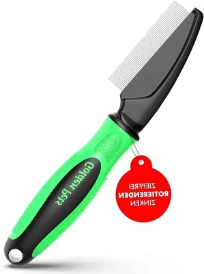 Obrázek produktu pro Hřeben na blechy s otočnými zuby pro odstranění blech, vší a prachu u psů a koček – včetně kartáčku na klíšťata a návodu k péči