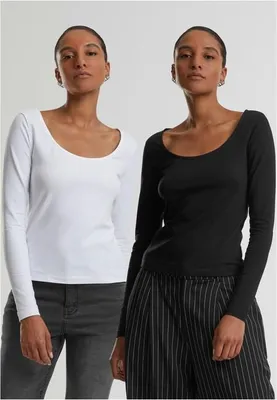 Obrázek produktu pro Dámské tričko s dlouhým rukávem Urban Classics Ladies Wide Neck Longsleeve 2-Pack black+white - M
