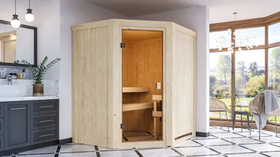 Produktbild von Karibu Sauna Innensauna Faurin Eckeinstieg ohne Zubehör 170x151x198 cm ohne Dachkranz