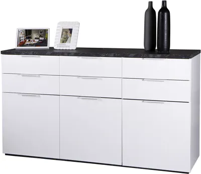 Produktbild von Sideboard Anrichte 180 cm hochglanz weiß - marmor Optik - MUNDI - Die Möbelfundgrube