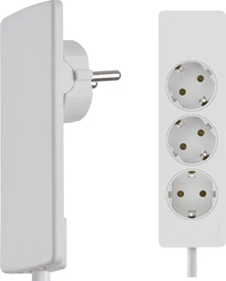 Produktbild von Evoline Plug,extra fl. Schutzkontaktstecker weiß Express 3-fach Steckdose mit be
