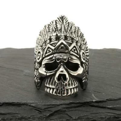 Produktbild von Ring Silber aus Edelstahl - TRIBAL CHIEF SKULL 63
