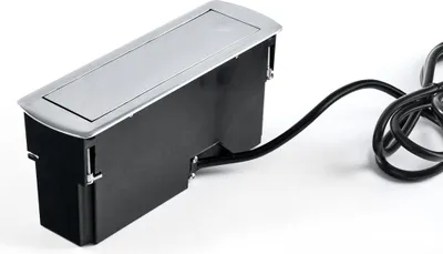 Produktbild von Versenkbare Energiebox CIZO in EDELSTAHL mit zwei Schuko-Steckdosen und USB-Ports / Steckdosen / Tischsteckdose