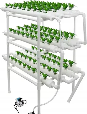 Immagine prodotto di Sistema idroponico con 108 posti per piante, 3 livelli, struttura in UPVC con pompa