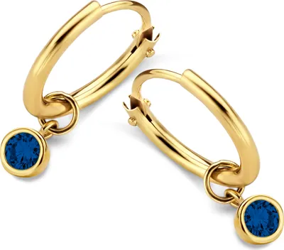 Produktbild von New Bling 9NBG-0608 Gold-Ohrringe mit Zirkonia-Anhänger - 11x1,2 mm - Dunkelblau - 3,5 mm - 14 Karat - Gold