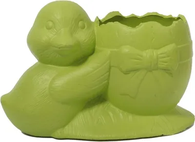 Zdjęcie produktu dla Zielona, ceramiczna dekoracja wielkanocna - Doniczka w kształcie jajka z kaczką.
