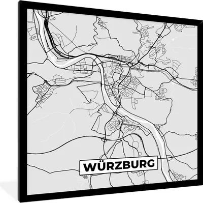 Produktbild von MuchoWow® Gerahmtes Poster Deutschland - Stadtplan - Würzburg - Karte 40x40 cm - Poster mit Schwarzem Bilderrahmen Wandposter Rahmen Foto Bilder - Mit Rahmen - Wanddekoration Schlafzimmer