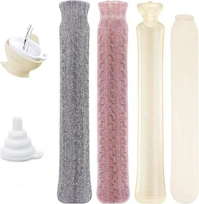 Produktbild von Famanu Wärmflasche lang, mit 2 Chenille-Bezügen - silbergrau und dunkelrosa