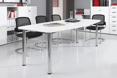 Produktbild von HAMMERBACHER Konferenztisch KT22C weiß Tonnenform, Rundrohr grau, 220,0 x 83,0/103,0 x 72,0 - 74,0 cm