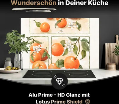 Produktbild von Spritzschutz Küchenrückwand aus Aluminiumverbund Glanz - 3mm - 100x50 cm  - Vintage Zitrusfrüchte Aquarell Kunstwerk